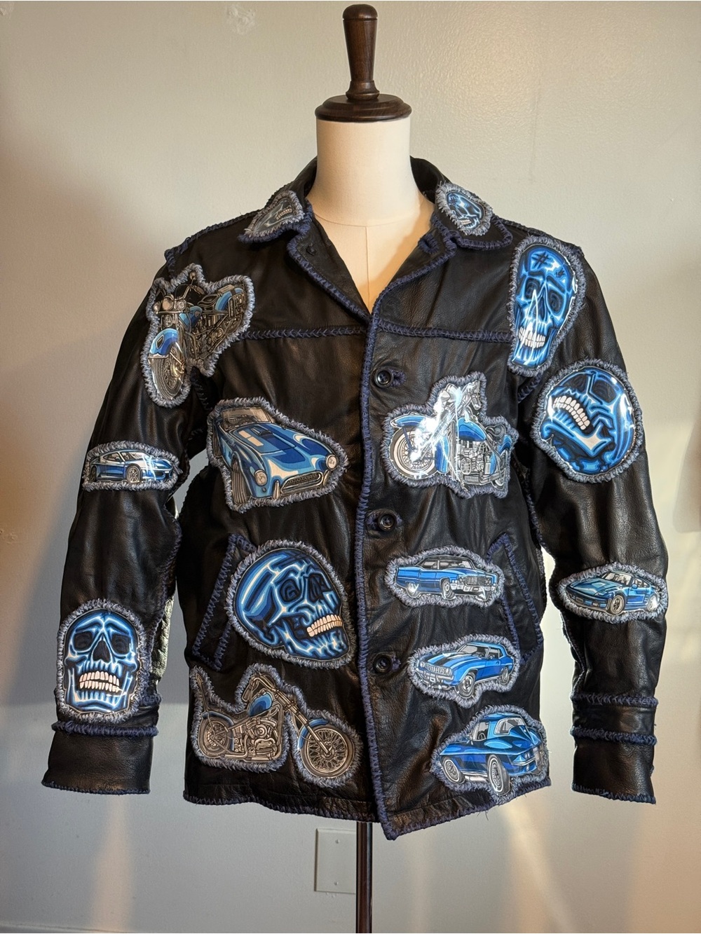 SCHWAS LEATHERWORK 1/1 Handcrafted Leather Skull Biker Hot Rod Jacket  Size XL